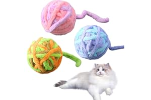 MARJORAMY Bola Lana Juguete para Gatos,3 Piezas Divertida Bola de Campana de Gato Bolas Hilo Lana de Colores con Cuerda para Gatos Gatito Mascota Masticar Rascar