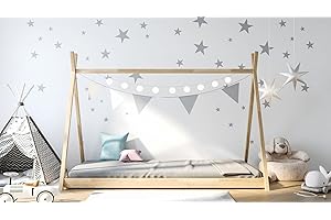 WFL GROUP Letto Tenda Tipi Letto singolo in solido legno 3 misure 90x190 80x180 80x160 - Letto a Capanna Montessori per Bambini - Per Bambini e Bambine - Legno di Pino Naturale - 160x80 - Legno