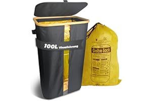 MidingChai Gelber Sack Ständer Stabil, Gelber Sack Mülleimer, Ständer Gelber Sack mit Transparentem Fenster 100l, Müllsackhalter für Gelbe Säcke, Mülltütenhalter mit Deckel, Müllbeutelhalter Groß