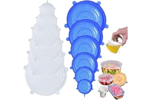 EUDUQ 12 Pezzi Coperchi in Silicone,Coperchio in Silicone estensibile per alimenti,6 diverse dimensioni Coperchi Senza BPA,Coperchio riutilizzabili Perbarattoli,Ciotole,Tazze (Cerchio)