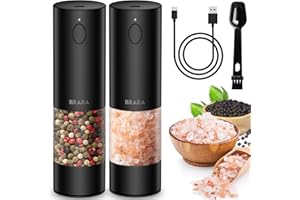 IIRARA Set Moulin à Poivre Électrique Rechargeable Salières et Poivrières Électrique avec Roue en Céramique Sel Poivre Électrique avec 95ml Grand Réservoir et LED Lampe 2 Articles