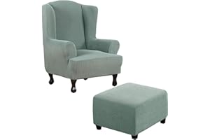 Thdsubb Ohrensessel Überzug Sesselbezug Sessel Sessel-Überwürfe Tiger Stuhlbezug Ottomane Schonbezug Hockerüberzug Husse Für Fußhocker (Grün,Ohrensessel+Quadrat L)