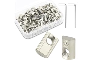 BANTI T Nuts Écrous en T T-Slot Nuts à Bille Filetage Écrou Fixation à Tête de Marteau Ecrou à Rainure avec 2 Clés Allen pour 20 Séries Profilé en Aluminium 100 Piéces (M6)