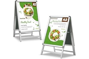 Newzealkids A2 Cartel publicitario para acera Soporte para carteles de doble cara Cartel publicitario de aluminio para acera con marco a presión para publicidad exterior, plata