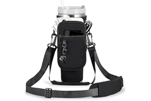 Guyode Funda para Llevar Botella de Agua Colgada, Porta Botellas de Agua con Correa Ajustable, Bolsa para Transportar Botella de Agua, Soporte para Botella de Agua con Teléfono Bolsillo (Negro)