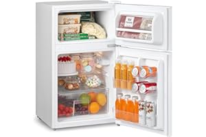 COMFEE' RCT87WH2(E) 87L Under Counter Fridge Freezer, Interior Light, Adjustable Shelves, Reversible Door, Low Noise, White