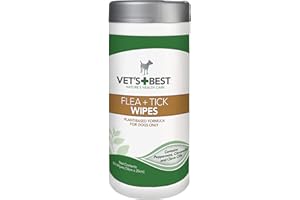Vet's Best Toallitas para pulgas y garrapatas para Perros, aplicación específica para pulgas y garrapatas, Tratamiento Multiusos para Perros – 50 toallita
