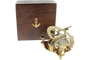 NAUTICAL REPLICA HUB Captain Messing-Sonnenuhr-Kompass mit Hartholz-Holzbox, 10,2 cm, Piraten-Sonnenuhr-Kompass, nautisches dekoratives Seemanns-Navigationskompass, antikes Sammlerstück kreatives Vintage-Geschenk