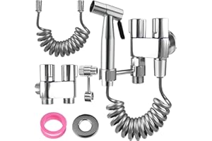 MI CASA Handheld Bidet Sprayer for Toilet, Stainless Steel Bidet Sprayer Kit with 1-in-2-out Dual Control Valve Faucet and Hose or Feminine Wash, Baby Diaper Cloth Washer and Washing Pets, Silver