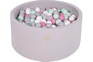 MEOWBABY Piscina di Palline per Bambini - Tondo 90x40cm Piscine con 300 Palline Colorate, Cotone, Grigio Chiaro: Trasparente/Grigio/Bianco/Rosa Chiaro/Menta