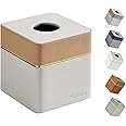 Cloudever Tissue Box Holder Cover Square, Modern PU Leather Decorative Tissue Cube Holder Organizer-Apricot Cream