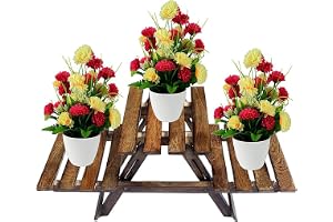 100Yellow ® Wooden Plant Stand Foldable Display Rack |3 Tier | Brown| Mango Wood|11.5 x 9 x 23 Inches