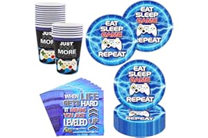 MEZHEN Videogiochi Stoviglie per Feste di Compleanno Gioco Decorazioni Videogiochi Stoviglie per Compleanno Bicchieri Piatti Bicchieri di Carta Tovaglioli 16 Ospiti