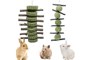 Rynvarl - Juego de 2 juguetes naturales para masticar (230 g), heno timothy + madera de manzana, accesorios dentales seguros para conejos, conejillos de indias, hámsters y chinchillas