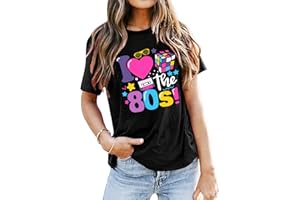 SUWATOIN 80s T Shirts Women I Love The 80s Shirt Short Sleeve Retro Fancy Dress Party Tees Pop Star Tops