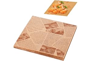 GUNWON 100 PCS Food Grade Wrap Paper Baking Greaseproof Sheets, Old Newspaper Printing Style, for Bread, Sandwich, Burger, Fries, and Food Gift Wrapping