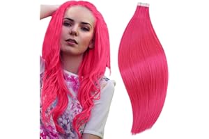 RUNATURE Tape Extension Capelli Veri Rosa 12 Pollice/30cm Extension Capelli Veri Biadesivo Rosa Tape in Hair Extension Adesive Capelli Veri #HotPink 10 Pcs/20g