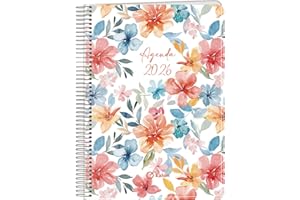 Q Kalon - Agenda 2026 - Día Página, Tamaño A5 (15x21 cm), Planificador Anual Multidioma (ESP, ING, FR y ALE), Cierre de Anillas, Tapa de Cartulina y Plástico Protector - Garden