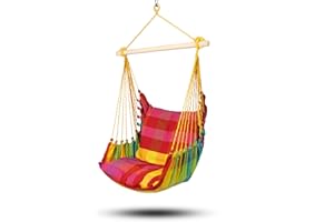 HOBEA-Germany Hängesessel Hängestuhl Hängesitz mit 2 Kissenhüllen (L (bis 120kg belastbar), Regenbogen)