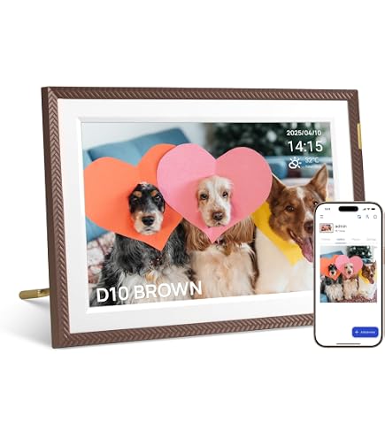 Cadre Photo Numérique Eptusmey 10.1" - WiFi, Bois Chêne, 32GO, écran Tactile HD