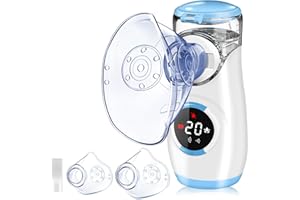 Wholede Inhalationsgerät Digitale, Inhaliergerät für Baby Kinder Erwachsene, Vernebler Inhalator mit Countdown zur Zerstäubung, Leise Tragbarer Inhalator mit 2 Maske und Mundstück- Blau