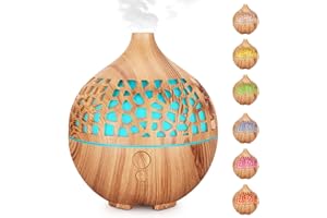 Bigqin Diffusore di Oli Essenziali (180 ml),Diffusore di Aromi Ultrasuoni Umidificatore,Diffusore Ambiente con Colori 7 Luce LED,per Yoga, Spa, Camera da Letto - Venatura del Legno Chiaro