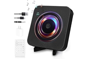 MAITE Lettore CD da tavolo portatile con Bluetooth, lettore CD con altoparlanti HIFI, supporto radio FM/ingresso/uscita USB/AUX, lettore CD portatile con telecomando Cremagliera regolabile Angel