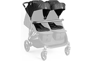 Roma Gemini Double Stroller Colour Pack- Jet Black -Compact Side by Side for Newborns, 69cm Wide, 22kg Per Seat, Magnetic Harness, Easy Set Up, Puncture Proof Wheels, 102cm Handle, Rain Cover Included