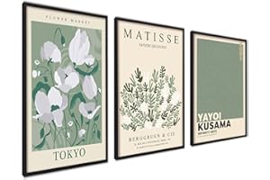 ag.art deco Affiche Decoration Murale con Cadre 40x50 cm | Affiche Murale con Cadre Noir | Poster Mural pour Salon et Chambre à Coucher | Lot de 3 Tableaux (Fleurs Matisse)