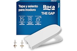 Roca The Gap - Tapa y asiento de Supralit para inodoro de tanque bajo con caída amortiguada, tapadera de WC original con ajuste perfecto, recambio de tapa de váter resistente, blanco, A80147000B