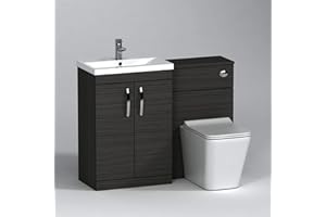 ROYAL BATHROOMS 1000mm Modern Hale Black Bathroom 2 Doors Mid-Edge Vanity Unit Basin Sink & Slim Elena Pan + Toilet Furniture Set