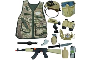 RedCrab Kostüm Soldat Kinder mit Tarnung Weste Helm Militär Kostüm Kinder Spielzeug Ausrüstung Geschenke für 3 4 5 6 7 8 9 10 Jahren,13 Teiliges