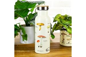 Gift Republic Mushroom Design Double Walled Flask – Stainless Steel Hot & Cold Water Bottle – 500ml Leakproof BPA-Free with Wood Inlay Lid – Eco-Friendly Bottle for Outdoor Adventures