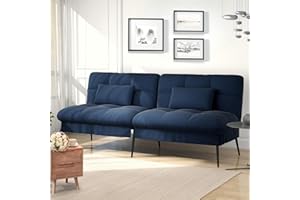 COMHOMA canapé Convertible en Peluche, canape 3 Places, Style Moderne, pour Salon, Appartement, Petit Espace,Pieds en métal 172 * 105 * 94cm,Bleu
