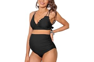 Charmo High Waisted Maternity Swimsuit Bikini Set Pregnancy Bathing Suits Push Up Two Piece Swimwear