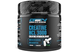 GEN GERMAN ELITE NUTRITION Creatina HCL - 240 capsule vegane - Dosaggio elevato di 3000 mg - Creatina cloridrato pura - Assorbimento elevato - Alto livello di qualità.