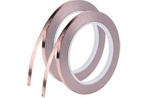 Yolistar 2pcs Nastro in Rame - Nastro in Rame per Chitarre- Nastro Adesivo Conduttore in Foglio di Rame Foil Nastro Adesivo, per EMI, Slug Repellente, Artigianato, Riparazione Elettronica (5MM x 50M)