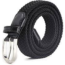 Lot De 2 Ceintures Fines En Cuir Pour Enfant Fille - Réglables, élastiques, Boucle En U - Noir Et Camel, 83 Cm
