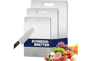SOSISUL 3 Stück Titan Schneidebrett, S316 Schneidebrett Edelstahl, Titanium Cutting Board, Doppelseitiges Lebensmittel Grade Schneidebrett, Titanium Cutting Board für Fleisch, Obst (3 Stück)