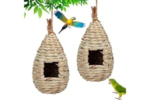 PUMMNY Nido de Pájaro Colgante, 2 Piezas Nidos de Pájaros, Nido Pajaros Exterior Colgante, Casa de Pajaros Exterior, Tejidas a Mano Hierba Nidos para Pajaros, para Pájaros Pequeños como Colibrí, Teta