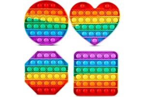 RANZAH Fidget Toys Heart, Octagon,Round, Square 4pc Multipack Set Squeeze Sensory Pop Bubble Toys For Kids ,Teens & Adults Autism & Special Needs Stress Reliever Push Pop Rainbow Poppet Toys (Style 2)