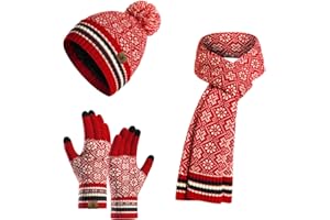 Meajore MüTze Schal Handschuhe Damen Set 3 In 1 Winter Warm Beanie Touchscreen Handschuh Und Lang Schal StrickmüTze Set