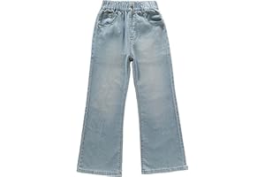 TYUSGH Straight Leg Jeans for Girls Summer Elastic Waist Vintage Denim Pants Teens Casual Baggy Trousers Streetwear for Age 5-16 Years