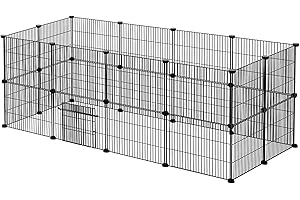 TRMLBE Recinto per Conigli 24 Pezzi di Rete Metallica Recinzione per Piccoli Animali Interno Esterno per Conigli Box per Cuccioli con Porta per Criceti Leoni - 142x72x72cm