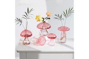 Hewory Mushroom Vase Bud Vases: Pink Mushroom Decor Propagation Station for Cottagecore Room Decor, Cute Plant Terrarium Hydroponics Small Vases for Table Decoration Plant Gifts Christmas Centrepiece