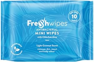 FRE SHWIPES Fresh Wipes Mini Body Wipes 10 Pack Coconut Scent | Pocket-Sized No Rinse Chlorhexidine Wipes | Camping, Elderly, Disabled, Gym Goers, & Post Surgery | Wet Wipes for Adults- 10 count - Pack of 1