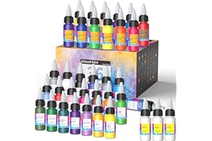 oasser Set Vernici per Aerografo - 33 Colori con 3 Diluenti, Acriliche a Base d'Acqua, Pronti per Modelli in Metallo, Plastica, Tela, Legno