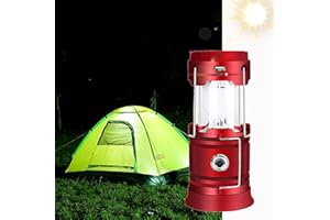 Lanterne LED Rechargeable Solaire/USB, ZVO Lampe Camping Puissante, 2 Modes Lanterne de Jardin Portable, Torche 360° Eclairage Suspendue avec Etanche pour Bivouac/Secours/Garage/Cave/Pêche(Rouge)