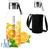 Glass Bottle 1.5 Litre Water Bottle Glass Water Bottle Made of Glass with Protective Cover Glass Drinking Bottle Tea Bottle with Strainer Glass Bottles Glass Water Bottle Glass Lid Can be Used as a Cup