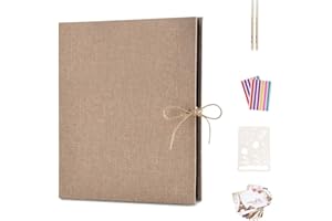AIOR Scrapbook Photo Album, Linen Refillable Scrap Book, Vintage Black Pages Memory Book, Back to School Gifts for Children, Birthday Gifts for Mum, Wedding Anniversary for Men Women (Beige)